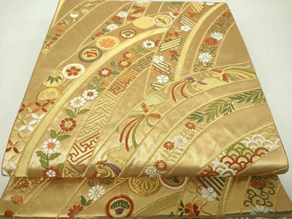 平和屋着物▼六通柄袋帯　唐織　吉祥鳳凰花文　金糸　鈴乃屋扱い　正絹　逸品　DABH9828ps