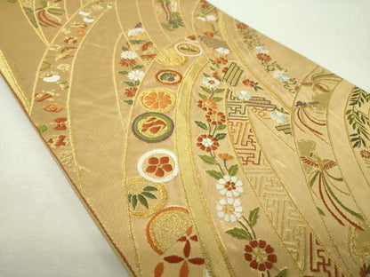 平和屋着物▼六通柄袋帯　唐織　吉祥鳳凰花文　金糸　鈴乃屋扱い　正絹　逸品　DABH9828ps