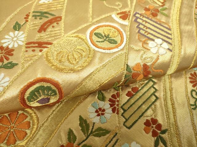 平和屋着物▼六通柄袋帯　唐織　吉祥鳳凰花文　金糸　鈴乃屋扱い　正絹　逸品　DABH9828ps