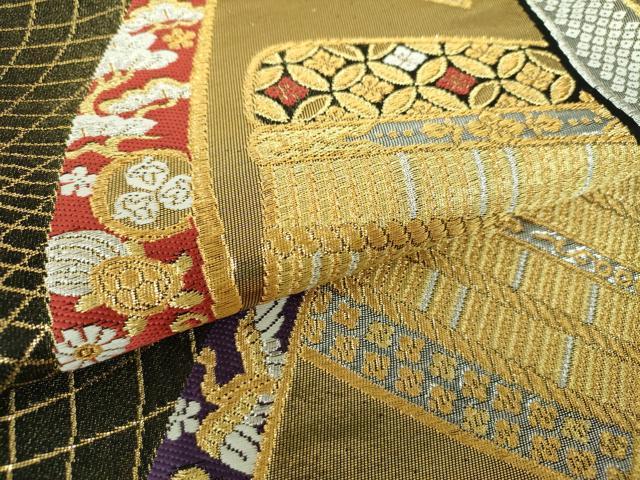 平和屋着物▼六通柄袋帯　鎧脅し　鶴亀花文　黒地　金銀糸　正絹　逸品　DABH9831ps