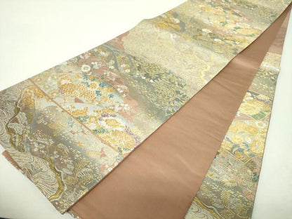 平和屋着物▼六通柄袋帯　地紙花文　金銀糸　正絹　逸品　DABH9836ps