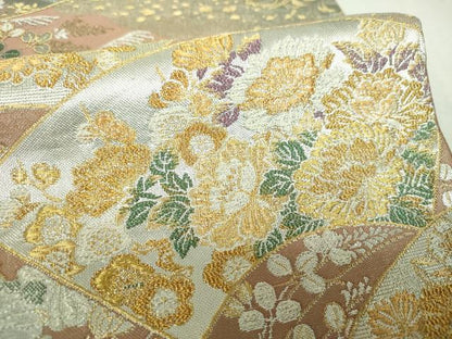 平和屋着物▼六通柄袋帯　地紙花文　金銀糸　正絹　逸品　DABH9836ps