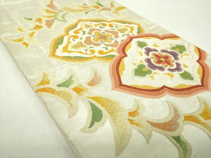 平和屋着物▼中国三大刺繍 総相良刺繍 総刺繍 太鼓柄袋帯 花菱文 金銀糸 正絹 逸品 DABH9837ps