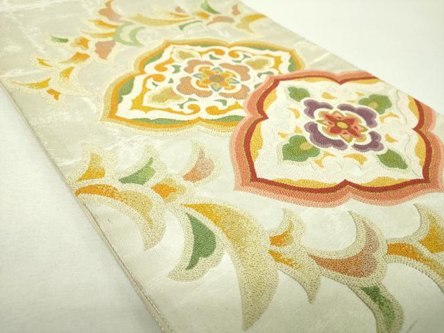 平和屋着物▼中国三大刺繍 総相良刺繍 総刺繍 太鼓柄袋帯 花菱文 金銀糸 正絹 逸品 DABH9837ps