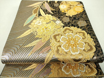 平和屋着物▼六通柄袋帯　正倉院花文　金銀糸　正絹　逸品　DABH9839ps