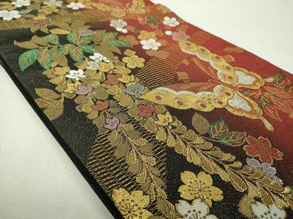 平和屋着物▼六通柄袋帯　舞蝶花文　金銀糸　正絹　逸品　DABH9845ps