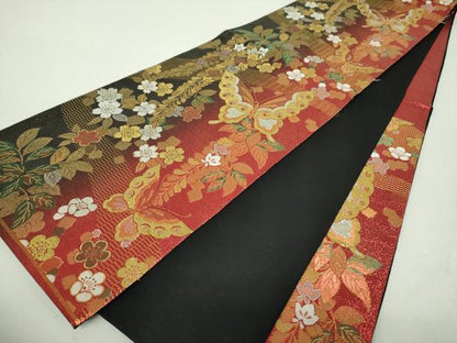 平和屋着物▼六通柄袋帯　舞蝶花文　金銀糸　正絹　逸品　DABH9845ps