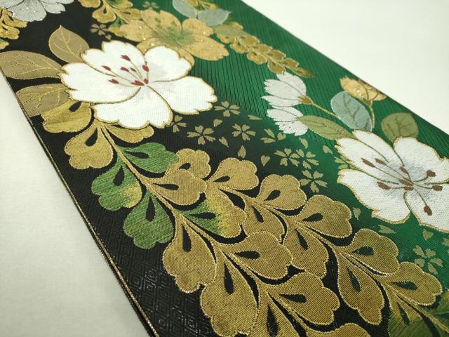 平和屋着物▼佐賀錦　両面　六通柄袋帯　藤花房　草花文　金銀糸　正絹　逸品　DABH9846ps