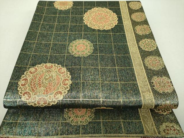 平和屋着物▼六通柄袋帯　正倉院鳳凰花文　金糸　正絹　逸品　DABH9847ps