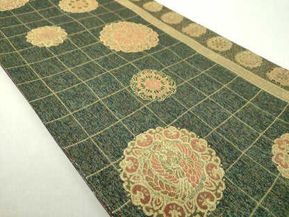 平和屋着物▼六通柄袋帯　正倉院鳳凰花文　金糸　正絹　逸品　DABH9847ps