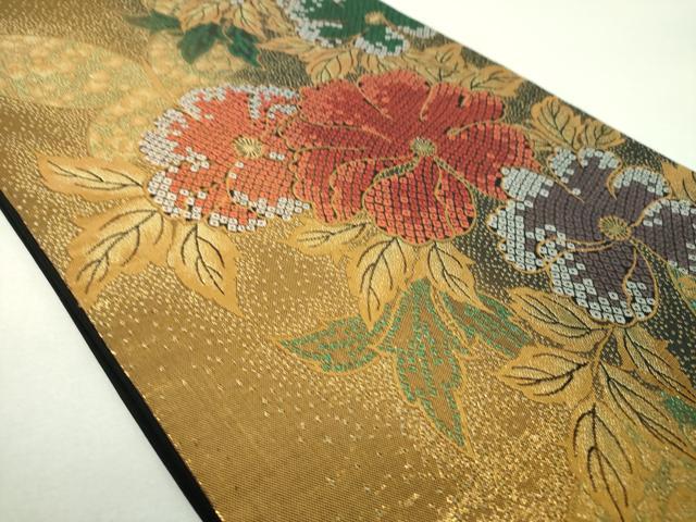 平和屋着物▼六通柄袋帯　草花文　金糸　正絹　逸品　DABH9848ps