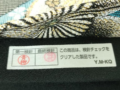 平和屋着物▼六通柄袋帯　市松舞桜　黒地　金銀糸　正絹　逸品　DABH9853ps