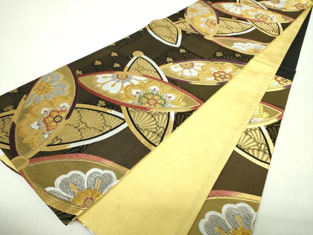平和屋着物▼両面　六通柄袋帯　唐織　市松正倉院花文　金銀糸　正絹　逸品　DABH9856ps