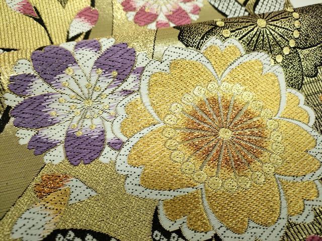 平和屋着物▼六通柄袋帯　舞桜　金糸　正絹　逸品　DABH9857ps