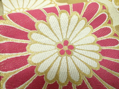 平和屋着物▼六通柄袋帯　雲取り菊文　金糸　正絹　逸品　DABH9861ps
