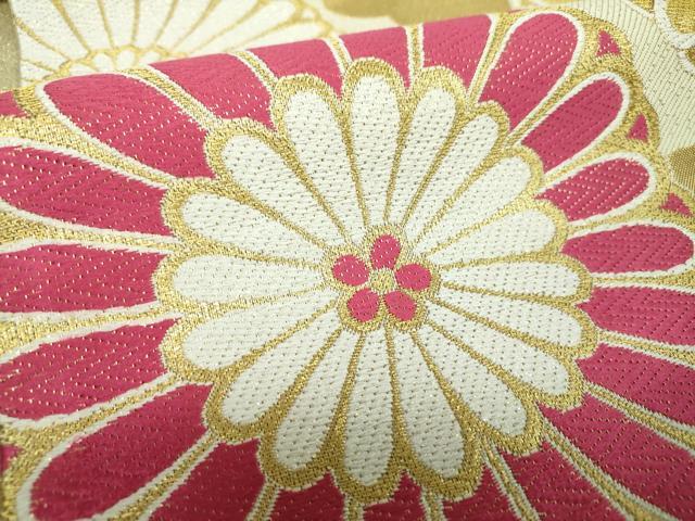 平和屋着物▼六通柄袋帯　雲取り菊文　金糸　正絹　逸品　DABH9861ps