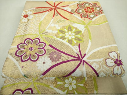 平和屋着物▼六通柄袋帯　唐織　七宝花文　金糸　正絹　逸品　DABH9862ps