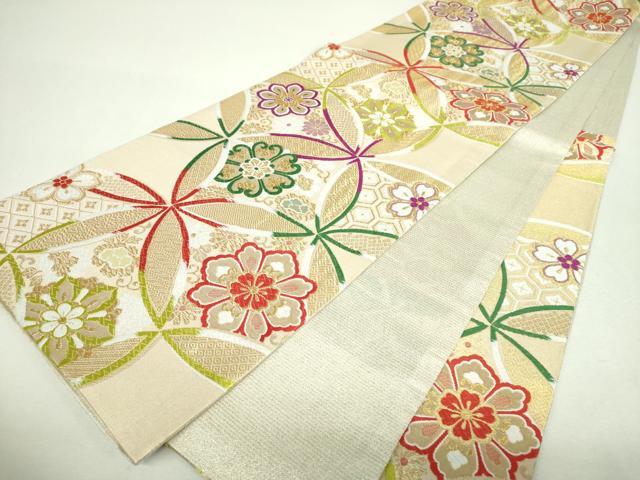 平和屋着物▼六通柄袋帯　唐織　七宝花文　金糸　正絹　逸品　DABH9862ps