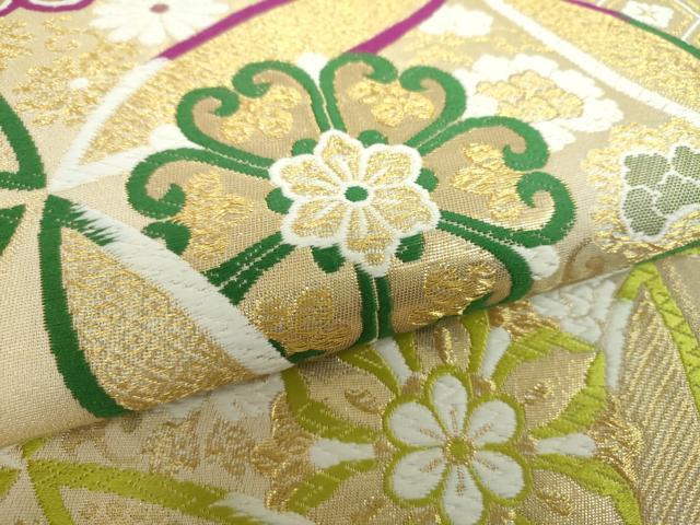 平和屋着物▼六通柄袋帯　唐織　七宝花文　金糸　正絹　逸品　DABH9862ps
