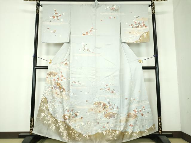 平和屋着物●訪問着　駒刺繍　地紙花文　金彩　正絹　逸品　DABH9866ps
