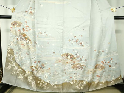平和屋着物●訪問着　駒刺繍　地紙花文　金彩　正絹　逸品　DABH9866ps