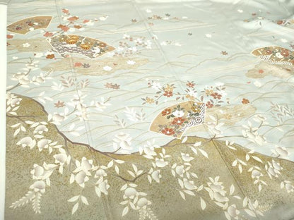 平和屋着物●訪問着　駒刺繍　地紙花文　金彩　正絹　逸品　DABH9866ps