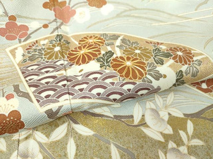 平和屋着物●訪問着　駒刺繍　地紙花文　金彩　正絹　逸品　DABH9866ps