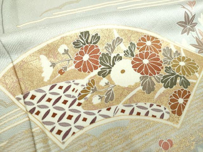 平和屋着物●訪問着　駒刺繍　地紙花文　金彩　正絹　逸品　DABH9866ps