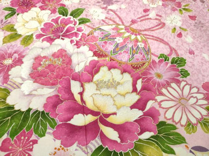 平和屋着物●豪華振袖　刺繍　枝垂れ桜　花手毬熨斗文　暈し染め　金彩　銀通し地　正絹　逸品　DABH9869ps