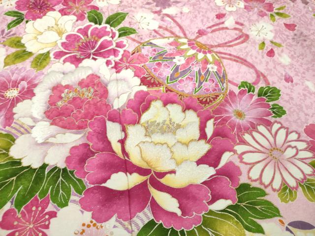 平和屋着物●豪華振袖　刺繍　枝垂れ桜　花手毬熨斗文　暈し染め　金彩　銀通し地　正絹　逸品　DABH9869ps