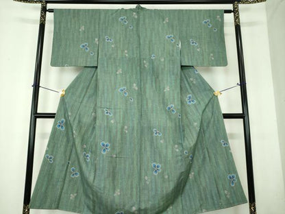 平和屋着物●上質な小紋　紬地　舞花文　金彩　正絹　逸品　未使用　DABH9872ps