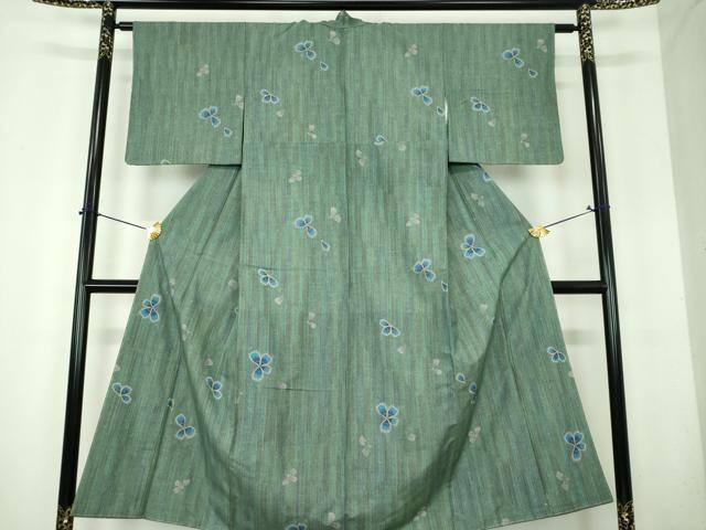 平和屋着物●上質な小紋　紬地　舞花文　金彩　正絹　逸品　未使用　DABH9872ps