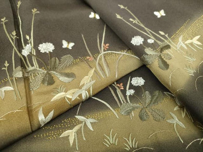 平和屋着物●中国三大刺繍　相良刺繍　総刺繍　訪問着　舞蝶花文　暈し染め　金糸　正絹　逸品　DABH9873ps