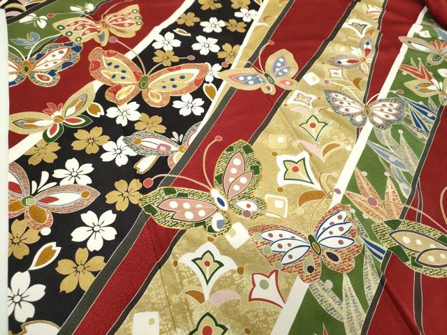 平和屋着物●豪華振袖　駒刺繍　舞蝶花文　金彩　正絹　逸品　DABH9874ps
