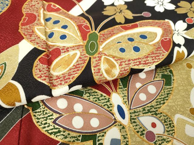 平和屋着物●豪華振袖　駒刺繍　舞蝶花文　金彩　正絹　逸品　DABH9874ps