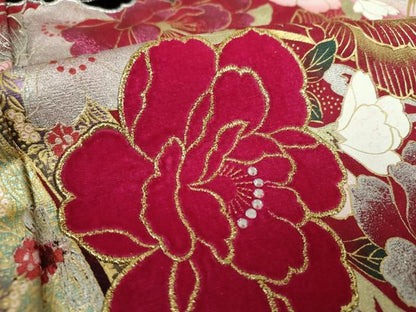 平和屋着物●ブライダルファッションデザイナー・桂由美 振袖 刺繍 ベロア ラインストーン スパンコール 金銀彩 正絹 逸品 DABH9876ps