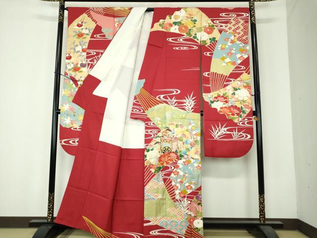 平和屋着物●創業460年・千總　振袖　駒刺繍　御所車鴛鴦花文　金彩　正絹　逸品　DABH9877ps