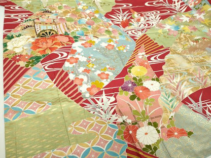平和屋着物●創業460年・千總　振袖　駒刺繍　御所車鴛鴦花文　金彩　正絹　逸品　DABH9877ps