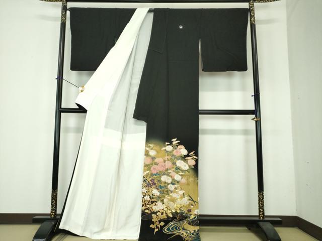 平和屋着物●皇室デザイナー　中村乃武夫　黒留袖　刺繍　流水秋草文　暈し染め　金彩　正絹　逸品　DABH9880ps