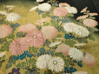 平和屋着物●皇室デザイナー　中村乃武夫　黒留袖　刺繍　流水秋草文　暈し染め　金彩　正絹　逸品　DABH9880ps