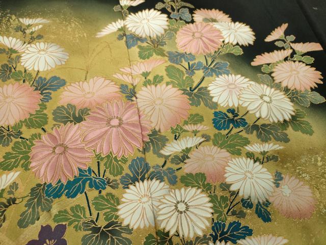 平和屋着物●皇室デザイナー　中村乃武夫　黒留袖　刺繍　流水秋草文　暈し染め　金彩　正絹　逸品　DABH9880ps