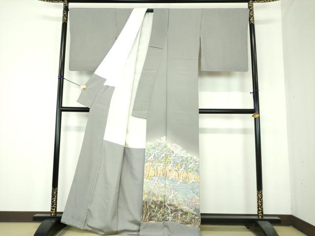 平和屋着物●京加賀友禅　百貫達雄　色留袖　群れ鶴　浜松文　暈し染め　正絹　逸品　DABH9883ps