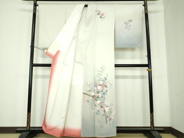 平和屋着物●訪問着　友禅　籬花文　暈し染め　正絹　逸品　DABH9886ps