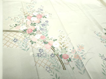 平和屋着物●訪問着　友禅　籬花文　暈し染め　正絹　逸品　DABH9886ps