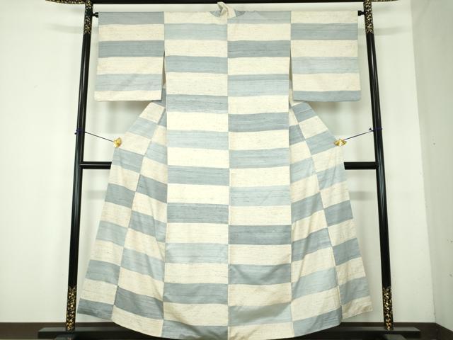 平和屋着物●ぜんまい紬　市松文様　正絹　逸品　DABH9887ps