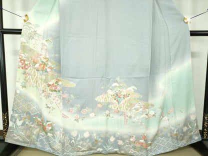 平和屋着物●訪問着　駒刺繍　霞松皮菱花文　暈し染め　金彩　鈴乃屋扱い　正絹　逸品　DABH9888ps