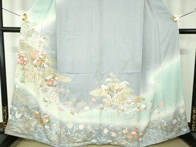 平和屋着物●訪問着　駒刺繍　霞松皮菱花文　暈し染め　金彩　鈴乃屋扱い　正絹　逸品　DABH9888ps