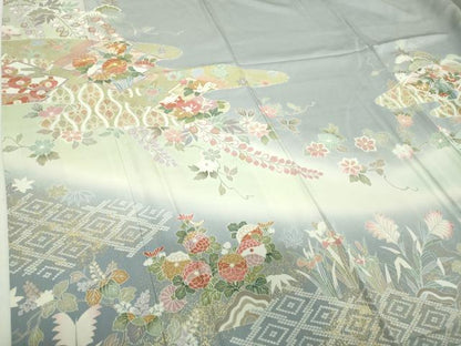 平和屋着物●訪問着　駒刺繍　霞松皮菱花文　暈し染め　金彩　鈴乃屋扱い　正絹　逸品　DABH9888ps