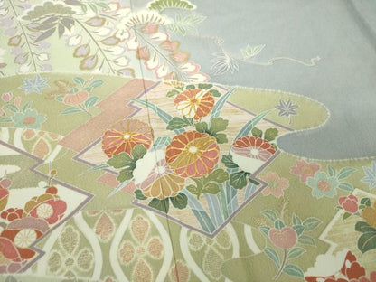 平和屋着物●訪問着　駒刺繍　霞松皮菱花文　暈し染め　金彩　鈴乃屋扱い　正絹　逸品　DABH9888ps