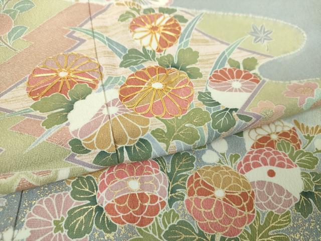 平和屋着物●訪問着　駒刺繍　霞松皮菱花文　暈し染め　金彩　鈴乃屋扱い　正絹　逸品　DABH9888ps